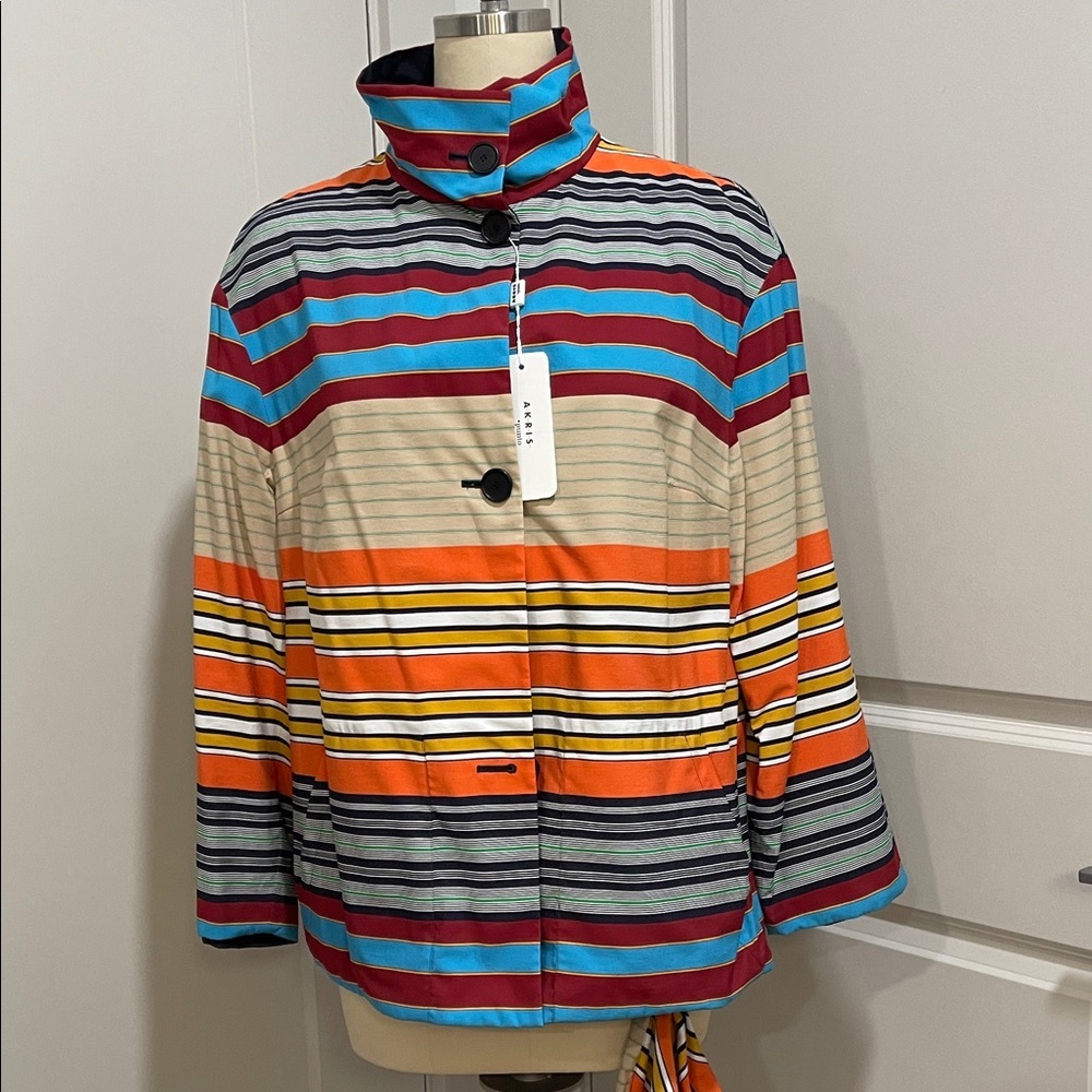 RARE, Akris Punto Reversible Multicolor Striped Rain Jacket